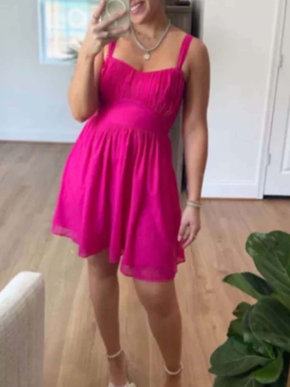 Abercrombie Ruched Chiffon Mini Dress in Fuchsia